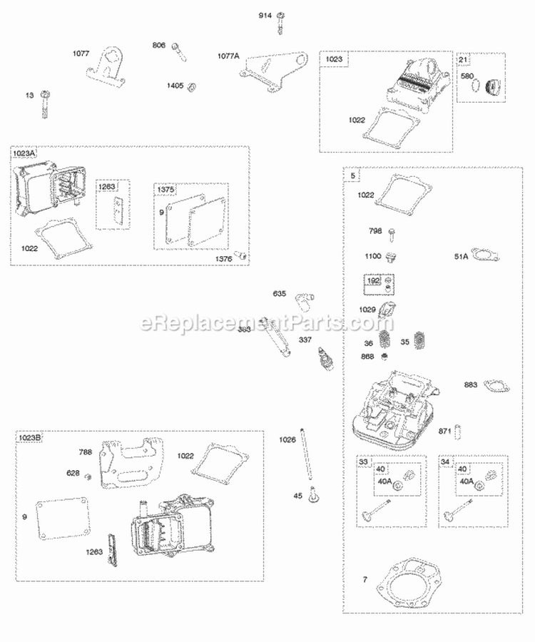 Cylinder Head Rocker Covers Diagram and Parts List for 541777-0110-E1  Briggs and Stratton Engine